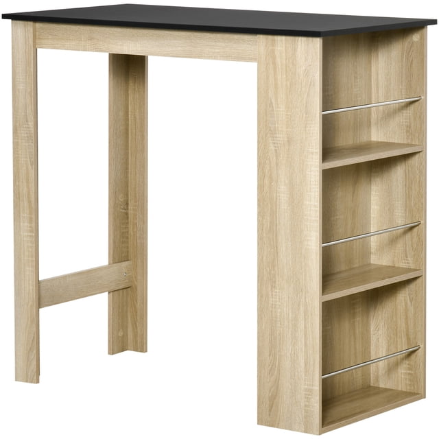HOMCOM Bar Table Counter Height Dining Table with 3 Shelves, Natural