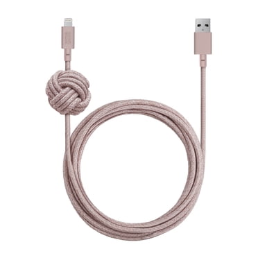 Native Union Câble Lightning de Charge/synchronisation Nocturne avec Nœud Lesté 10 Pieds Rose Câbles de Charge/synchronisation