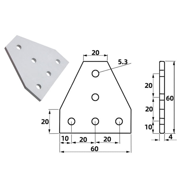 Bgsha 5 Hole Joint Plate Corner Angle Plate Support Connection Strip for3030 4040 2020