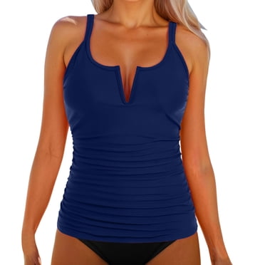 QHFBli Hauts de Tankini à Armatures pour Femmes Froncés Amincissants Haut de Maillot de Bain Contrôle du Ventre Haut de Bain Maillot de Bain Seulement