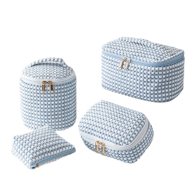 Tumotour Travel Portable Velvet Corduroy Makeup Toiletry Bag Set Large Opening Multi Purpose Pouches For Organized Storage
