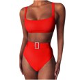 thumbnail image 1 of Babysbule Womens Swimsuits Clearance 2 Piece Set Women Solid Color High Waist Bikini Explosion Split Swimsuit, 1 of 9