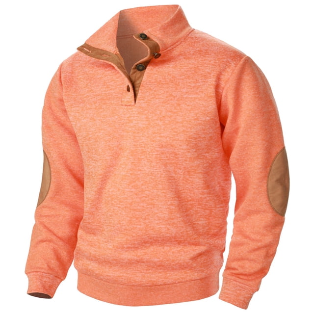 Fengqque Men's Fall Standing Collar Hooded Sweatshirt Jacket Knit Color Blocking Button Hooded Sweatshirt Orange 6(M)