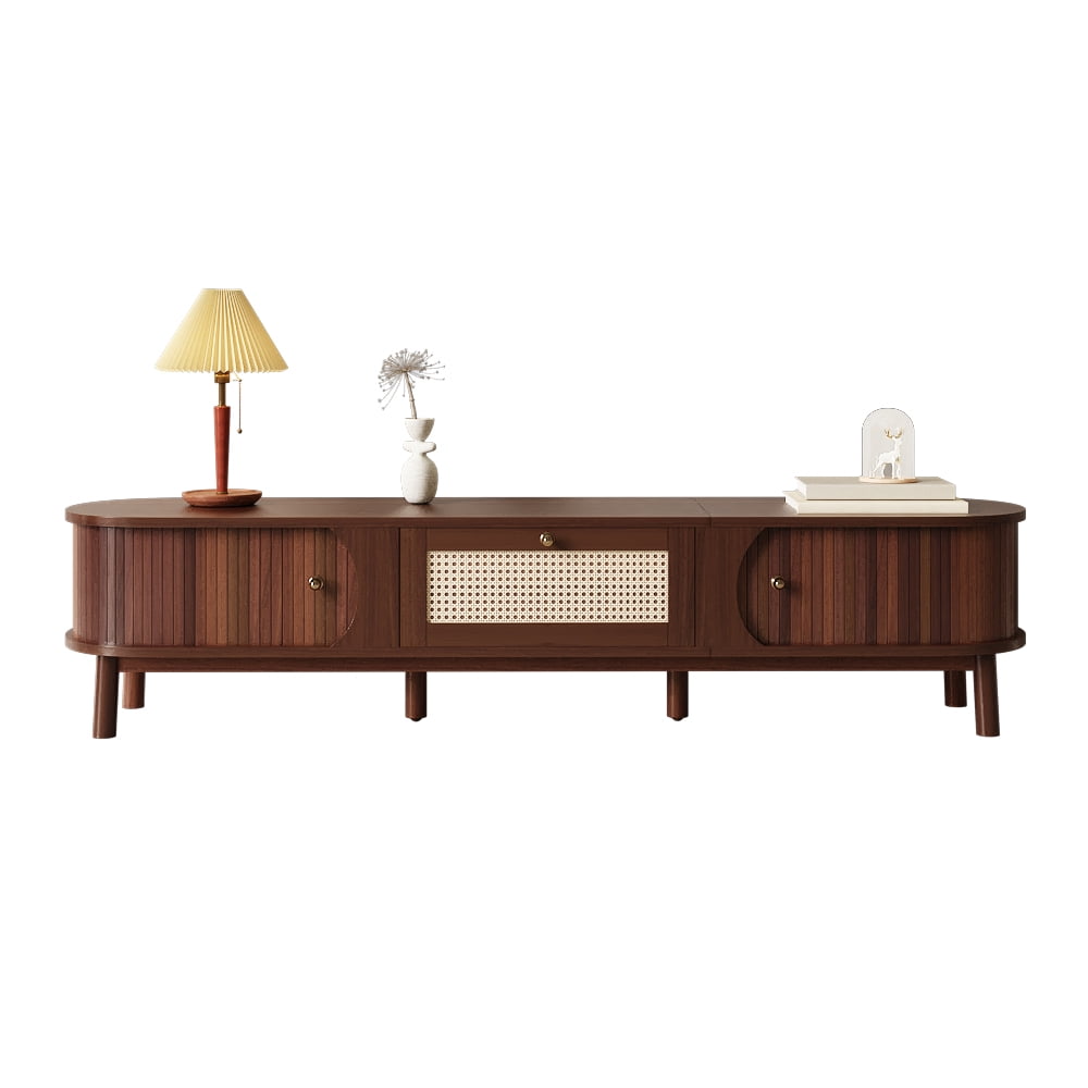 Noble House Meuble TV avec Portes à Lattes en Bambou et Tiroirs en Rotin, Solution de Rangement pour Console Multimédia Rustique, Naturel