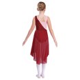 thumbnail image 2 of RUNQHUI Filles Enfants Sans Manches Ballet Lyrique Danse Contemporain Moderne Costumes Robe Asymétrique en Maille Bourgogne 10, 2 of 7