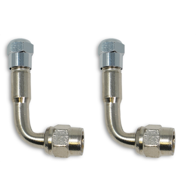 Minder Research Extension de Tige de Valve TM2304VP; pour Roues Arrière en Acier; 90 Degrés; Acier Inoxydable; Poli; Argent; avec Bouchon; Compatible TPMS; Ensemble de 2