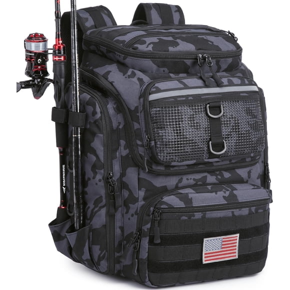 Sac à Dos de Pêche avec Supports pour Canne, Sac à Dos de 40 L pour Équipement de Pêche et Équipement, Sac Imperméable pour Équipement de Pêche pour Hommes