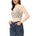 thumbnail image 4 of INSPIRE CHIC Blouse à Col Roulé pour Femme à Manches Longues en Maille Semi-Transparente en Dentelle Florale Abricot TP, 4 of 5