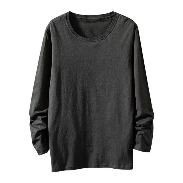 Jalioing T-Shirt en Coton pour Hommes Uni à Manches Longues Col Ras du Cou T-Shirt Basique Décontracté Ample Mode Chemises Hauts