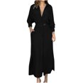 thumbnail image 1 of AherBiu Robe de Bureau Décontractée pour Femmes à Manches Longues, Col à Revers, Col en V, Froncée, Ligne A, Grande, avec Poches, 1 of 6