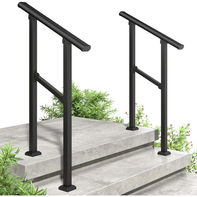 2 Pcs Rampes Ajustables à 2-3 Marches pour Marches Extérieures Escaliers Trousse de Rampes pour Usage Intérieur et Extérieur Rampes Noires pour Porche et Marches Support 500 Lb Installation Facile pour Aînés
