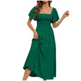thumbnail image 2 of Jusqu'à 65 % de Rabais! Robes d'Été Mode pour Femmes 2024 Grande Taille Unies Taille Haute Manches Bouffantes Robe à Taille Enveloppée, 2 of 5