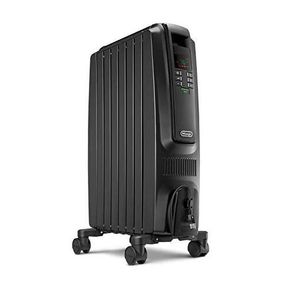 De'Longhi Oil-Filled Radiator Space Heater, Quiet 1500W, Adjustable Thermostat, 3 Heat Settings, Timer, Energy Saving, Safety Features, White, Dragon TRD40615EBKCA, Black
