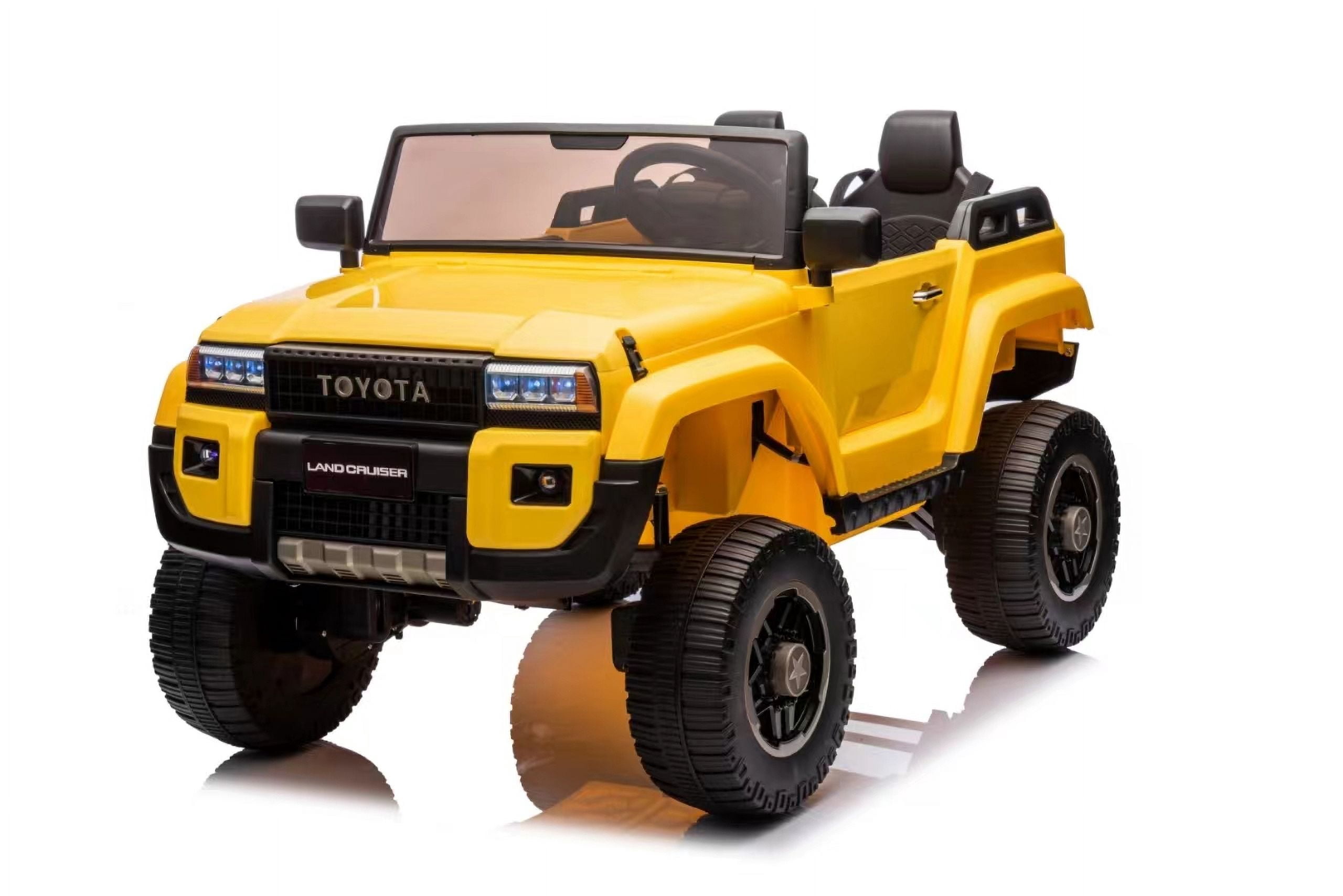 24V Licensed Toyota Land Cruiser Ride On Car, 2-Seater, Remote Control, 4WD/2WD, LED Lights, Bluetooth Music, Shovel, 110 lbs Capacity, Wheels Toy for Big Kids,Orange