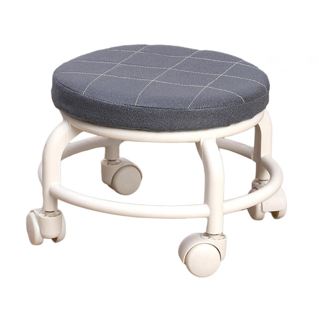 Tabouret à Poulie à Siège Rond à Rouleau Bas, Robuste, Petit, Confortable, Bas, Noir