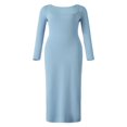 thumbnail image 1 of Women Long Bodycon Dress Solid Color Knitted Ribbed Square Neck Long Sleeve Dress Spring Fall Party Club Skinny Dress, 1 of 9