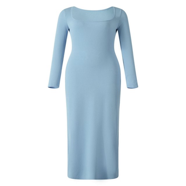 Women Long Bodycon Dress Solid Color Knitted Ribbed Square Neck Long Sleeve Dress Spring Fall Party Club Skinny Dress