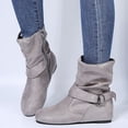 thumbnail image 3 of Bottes Mi-Mollet Décontractées pour Femmes, Mode, Boucle, Suède, Bout Rond, Plates, Sans Talons, Bottillons Courts, Hiver Automne, 3 of 6