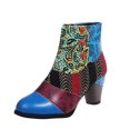 thumbnail image 2 of Women's Shoes Retro National-Style Splicing Mid Heel Zipper Short Leather Boots, 2 of 4