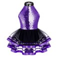 thumbnail image 1 of Oyolan Robe Justaucorps de Danse Ballet Métallique à Paillettes pour Filles avec Jupes Tutu en Tulle Robes de Performance Violet 6, 1 of 5