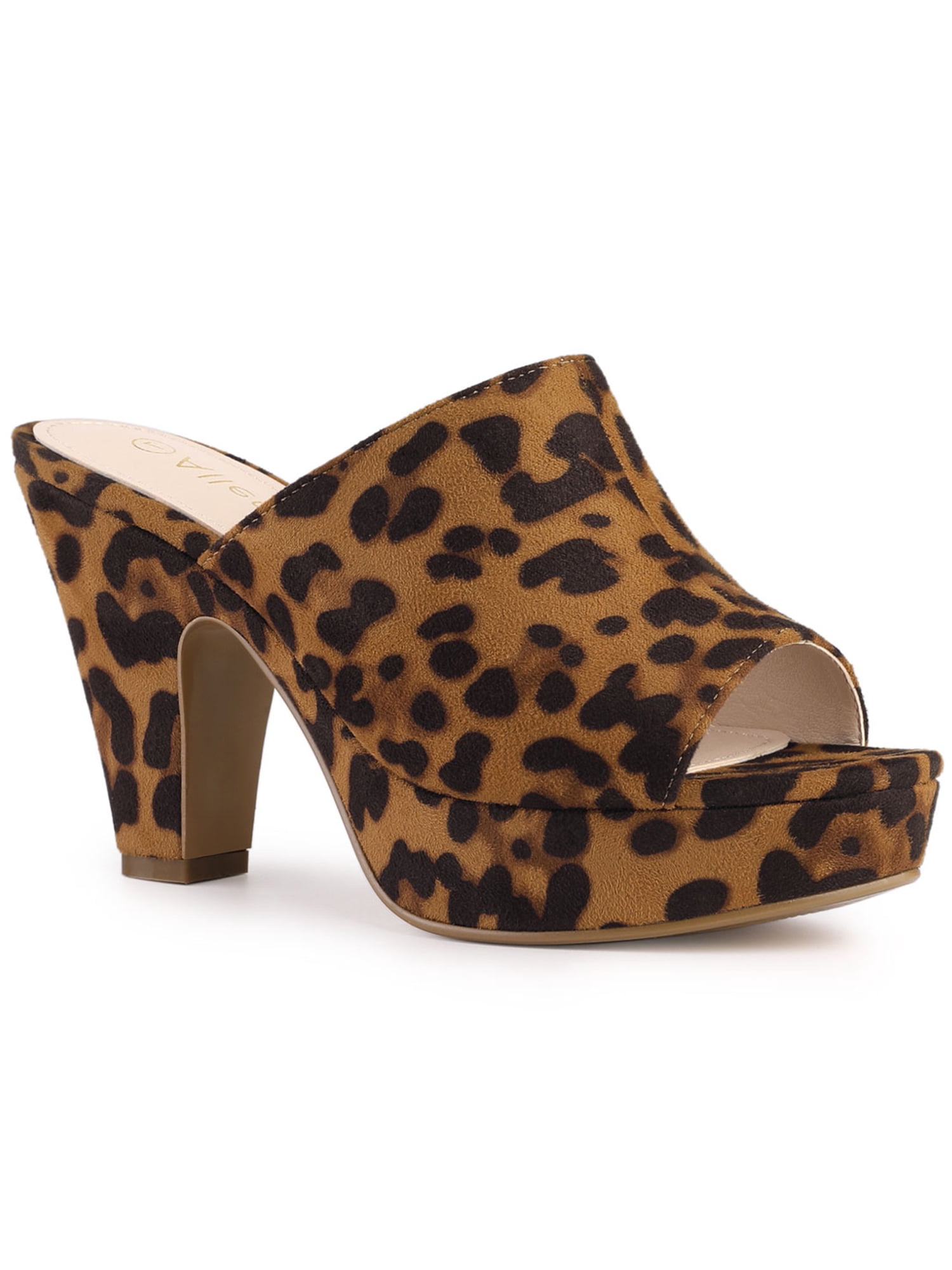 BLISSFUL STEP Women's Chunky Heels Platform Open Toe Slides Sandals Leopard 9