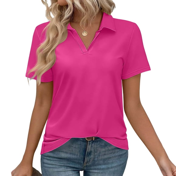 Nuoqisi Womens Short Sleeve Polo Shirts Lapel V Neck Business Dressy Casual Tops Summer Collared Trendy Tunic Tees