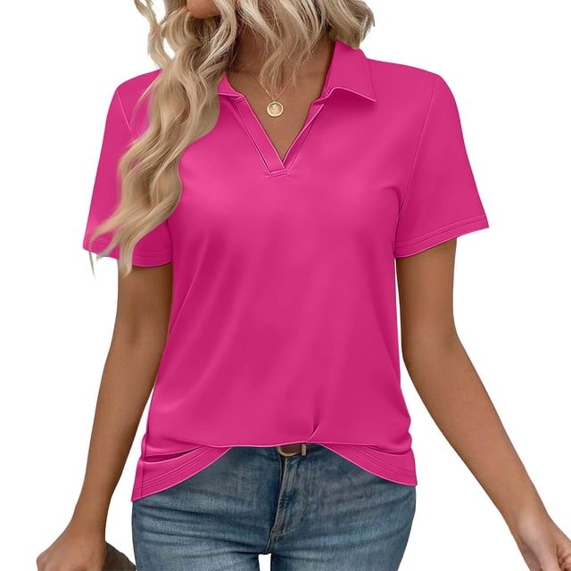 Ailaofu T-Shirts à Manches Courtes à Col en V pour Femmes, Hauts d'Été à Col, T-Shirts Décontractés Amples