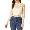 thumbnail image 1 of INSPIRE CHIC Haut Transparent pour Femme à Manches Longues Col Roulé Blouse en Dentelle Florale Transparente TP Beige, 1 of 7