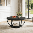 thumbnail image 2 of Fnova Coffee Table with 2 - Tier Storage, 32" Round Wood Coffee Table with Metal Legs, Modern Rustic Style Centre Table for Living Room, Dark Black, 2 of 16