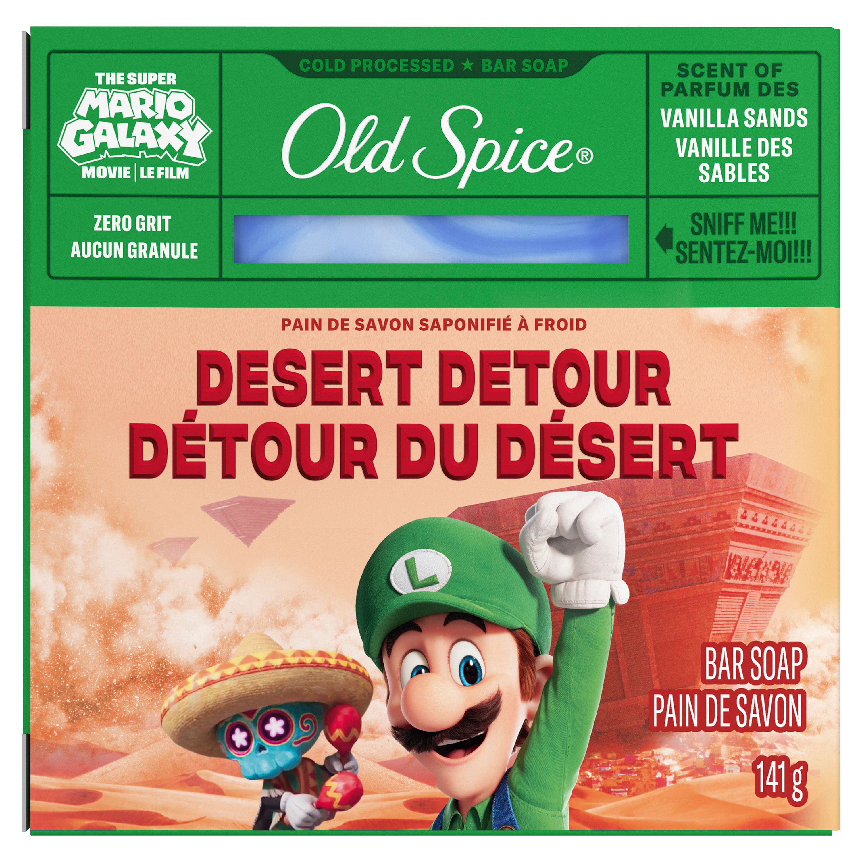 Pain de savon Old Spice saponifié à froid pour hommes, Détour du désert, parfum de vanille des sables, Old Spice x The Super Mario Galaxy Movie, aucun granule, 141 g
