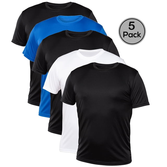 Blank Activewear Lot de 5 T-Shirts pour Hommes, Tissu de Performance à Séchage Rapide