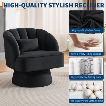 Yiwa Plush Swivel Barrel Lounge Chair, Soft Upholstered Round Armchair with Striped Back and Full Rotation