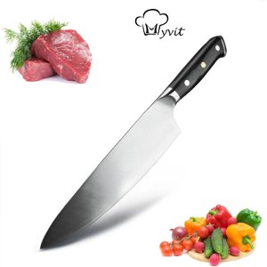 Couteau de chef professionnel Sharp 8-inch Couteau de cuisine japonais 7CR17 440C Lame polie en acier au carbone avec poignée de rivet triple pleine Tang