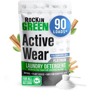 Rockin' Green Laundry Detergent, Plant based, All Natural Laundry Detergent Powder, Vegan and Biodegradable Odor Fighter, Safe for Sensitive Skin (Active Wear 90 Loads - Freshwood Mac)