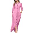 thumbnail image 1 of cfhntfmh Robes Maxi pour Femmes Décontractées d'Automne à Col, Manches Longues, Chemises Boutonnées, Robe Douce en Coton et Lin, 1 of 1
