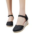 thumbnail image 3 of Sandales Décontractées Rétro à Talon Compensé pour Femmes à Bout Fermé avec Bride à Boucle Espadrilles à Talon Compensé pour Dames, 3 of 9