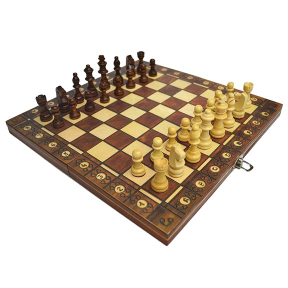 Tachiuwa Chess Checkers Backgammon Folding Travel Wooden Game Set Easy Portable 11x11"