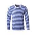 thumbnail image 2 of INSPIRE CHIC T-shirt à Manches Longues à Col Rond Rayé pour Homme en Coton, Haut à Enfiler Bleu et Blanc 50, 2 of 7