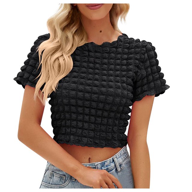 Birdeem Womens Summer Popcorn Crop Tops Sleeveless Round Neck Going Out Tops