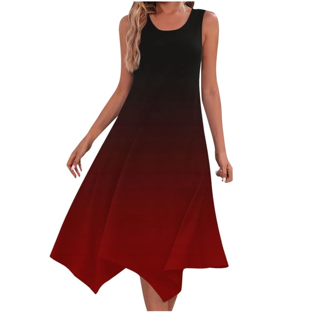 UPPADA Robe Maxi Débardeur à Ourlet en Pointe pour Femme, Été, Coupe Ample, Sans Manches, Col Ras du Cou, Robe d'Été Décontractée à Volants, Ligne A, Boho, Liquidation, Bordeaux,L