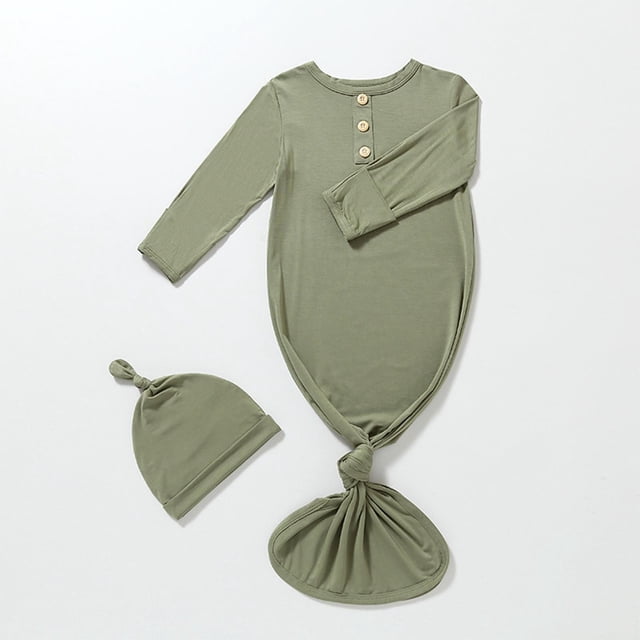 RXIRUCGD Newborn Baby Boy And Baby Girl Solid Color Jumpsuit Pajamas Hat Set Rompers( Green, Size:0 Month )