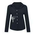 thumbnail image 4 of Qertyioot Hauts pour Femmes Mode Boutons Amples Imprimés Col à Revers Manches Longues T-shirts Blouse, 4 of 5