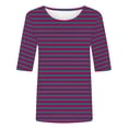 thumbnail image 5 of Enjoytime Blouses Grande Taille pour Femmes à Rayures Col Ras du Cou Manches Mi-Longues Chemises Décontractées Hauts de Travail de Bureau, 5 of 5