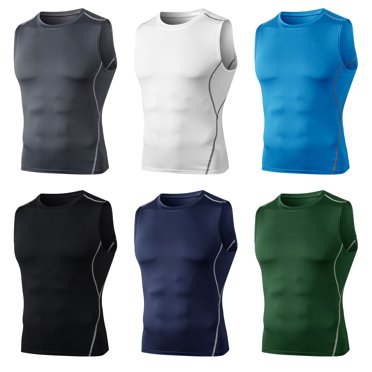 yeacher Débardeur de Compression pour Hommes Sans Manches Col Rond Séchage Rapide Ajusté Collants Entraînement Physique Athlétique Entraînement Muscle Chandail en Molleton