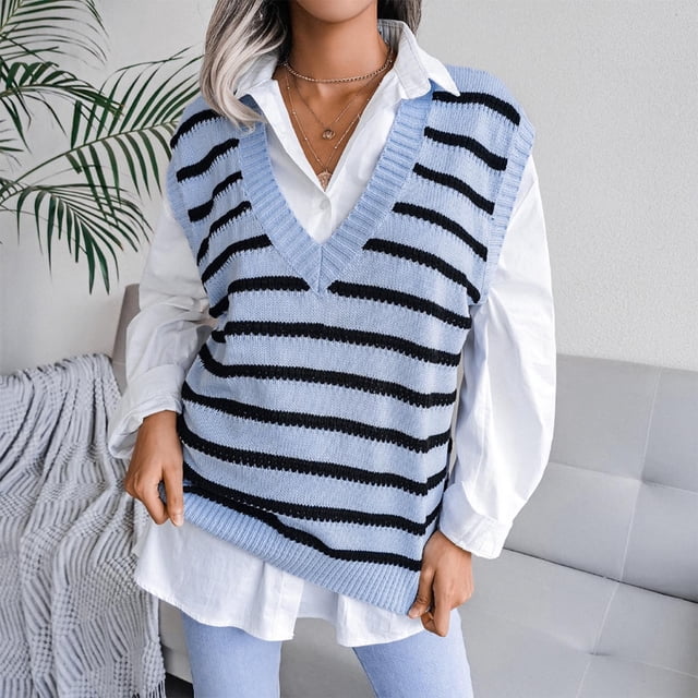 Qertyioot Chandail à Col en V pour Femmes Mode Femmes Décontracté Gilet Tricoté Ajouré
