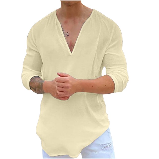 Birdeem Chemise Décontractée pour Hommes, Col en V, Manches Longues, Respirante