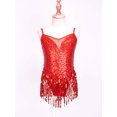 thumbnail image 2 of TSSOE Robe de Danse Latine à Franges et Sequins pour Filles Justaucorps Patinage Artistique Tango Rumba Samba Costume de Danse Rouge 8, 2 of 7