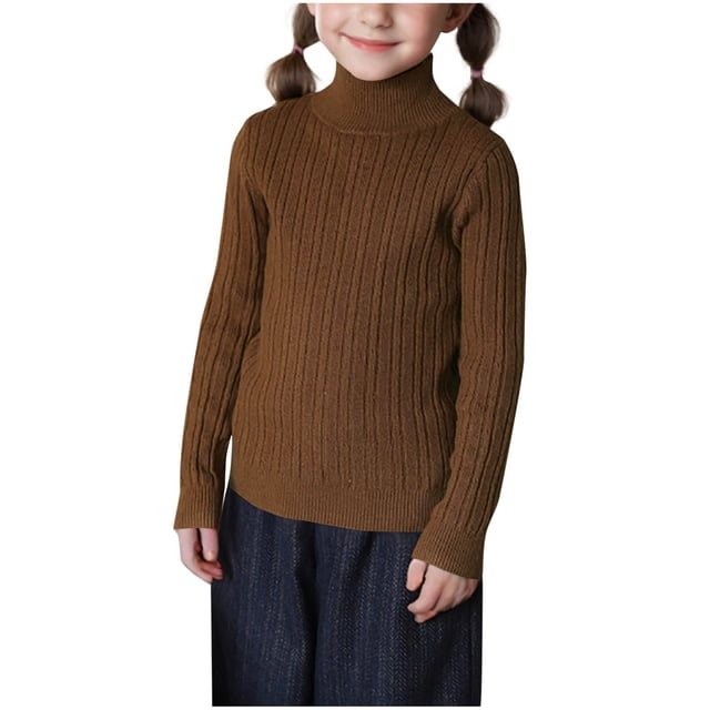 LOVZFMLL Girl's Sweater, Turtleneck Ribbed Pullover Solid Color, Casual Essential Cozy Stretchy Layering Top Fall Winter Top Kid Girls Clothes for 5-6 Years