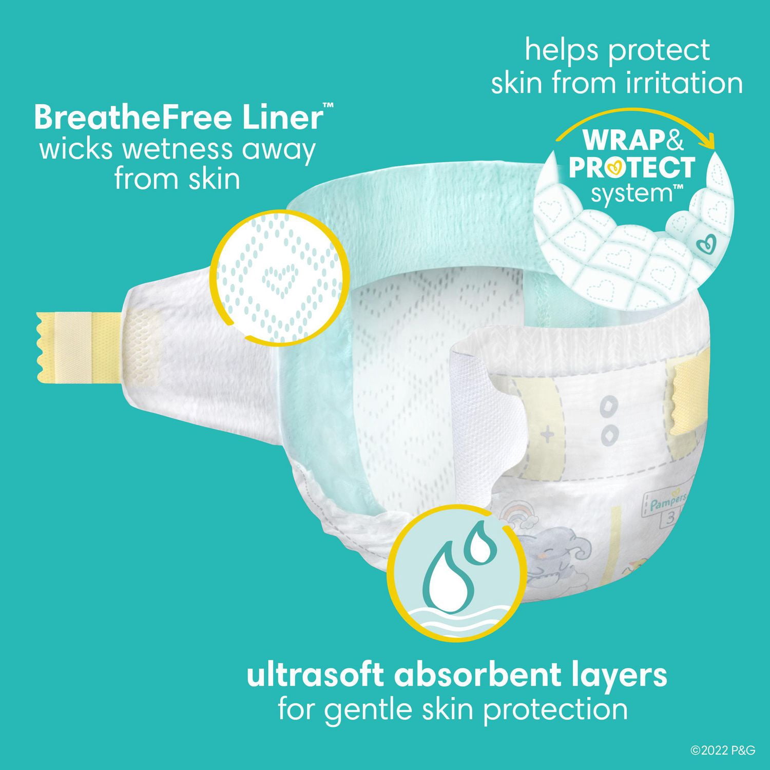 Pampers Swaddlers Couches, Taille 3 (13-26 lbs), Absorbantes, Garde Bébé au Sec et Confortable, Couche Jetable pour Bébé Sans Danger pour la Peau