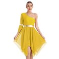 thumbnail image 1 of RUNQHUI Robe de Danse Métallique pour Femmes, une Épaule, Manches Évasées, Tenue de Danse Lituricale, Tunique de Danse Jaune L, 1 of 7